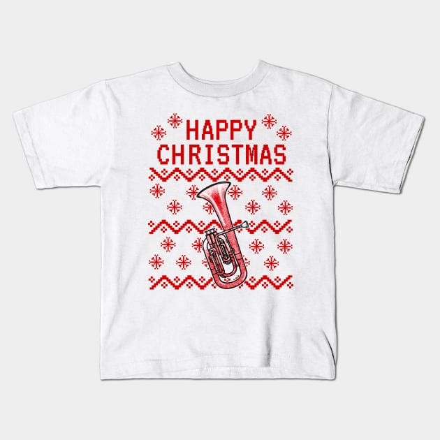 Tenor Horn Ugly Christmas Hornist Brass Teacher Musician Kids T-Shirt by doodlerob